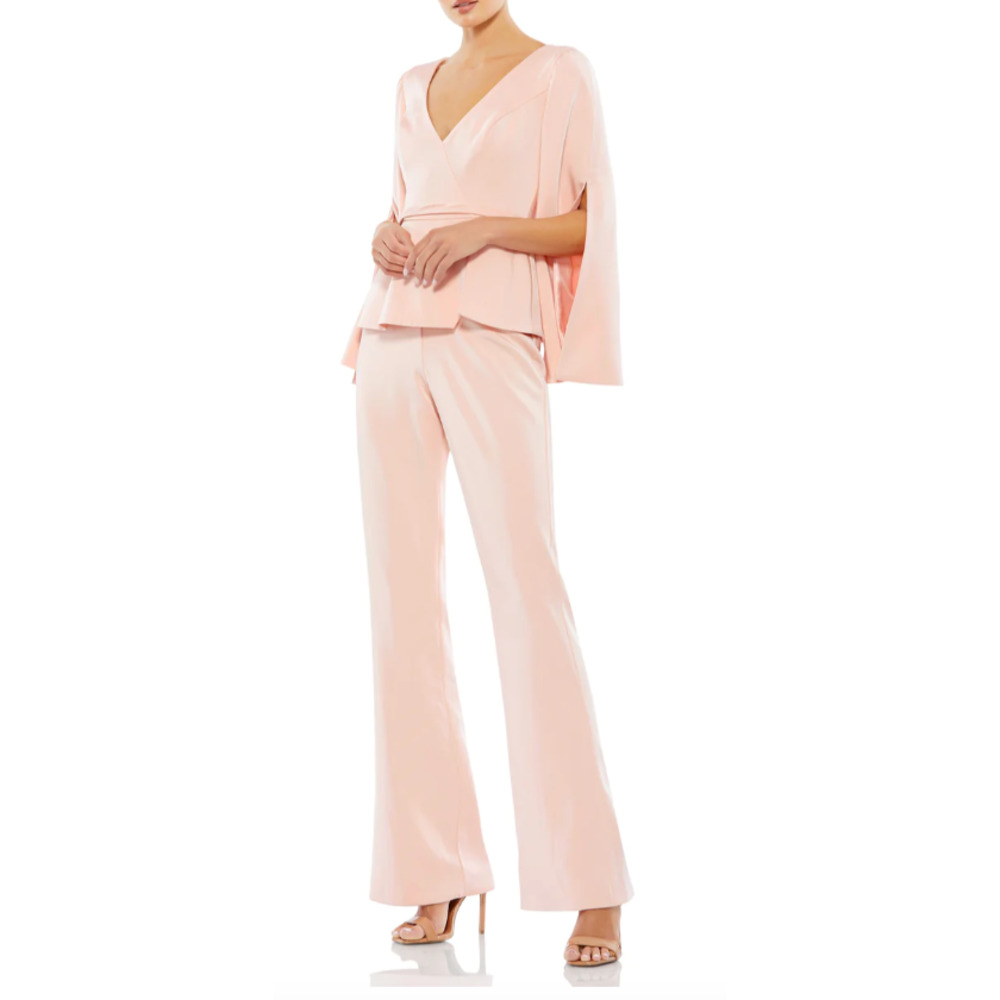 Mac Duggal LONG SLEEVE TWO PIECE CREPE PANT SUIT, Size 4, Pink #11232‎